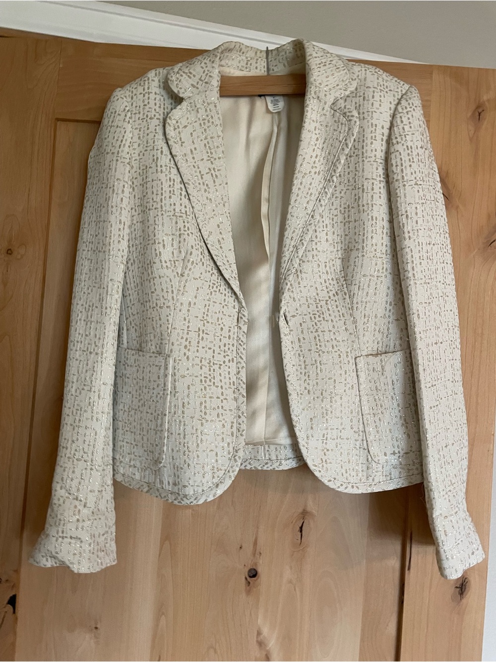 J.Crew Cream & Gold Textured Blazer | Silk Lined| Quiet Luxury Tailoring |Size 6
